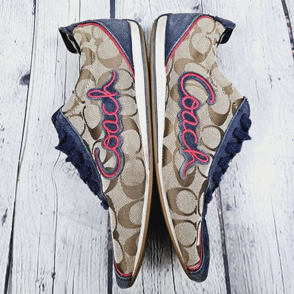 COACH | Devin khaki navy suede laceup monogram spellout sneaker - Picture 2 of 9